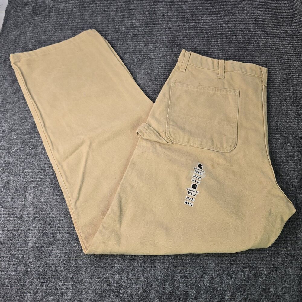 Carhartt Canvas Carpenter Size 38x32 Tan Pants Workwear Men's USA 90s USA READ